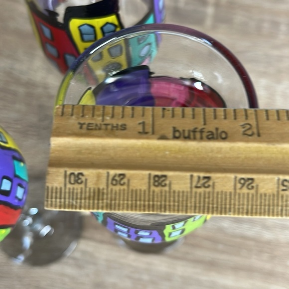 My Tree Design Jelly Bean Row Colorful Hand-Painted Wine Flute Glasses Set of 3 - Picture 5 of 6